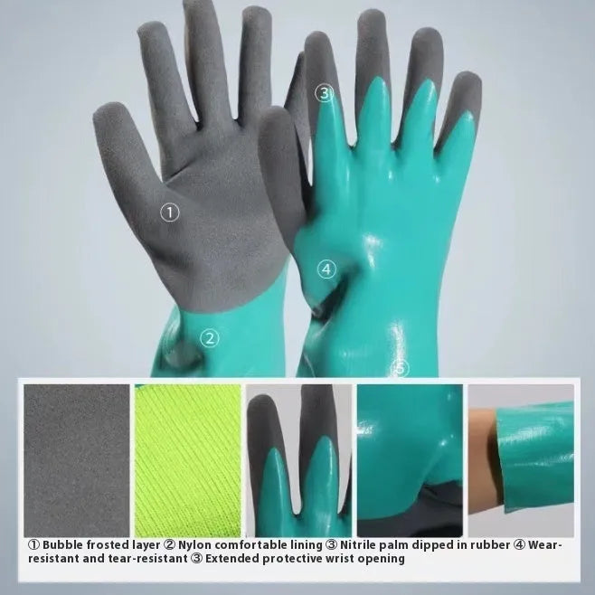 Women's navy blue nitrile fishing gloves 34cm lengthened for marine work