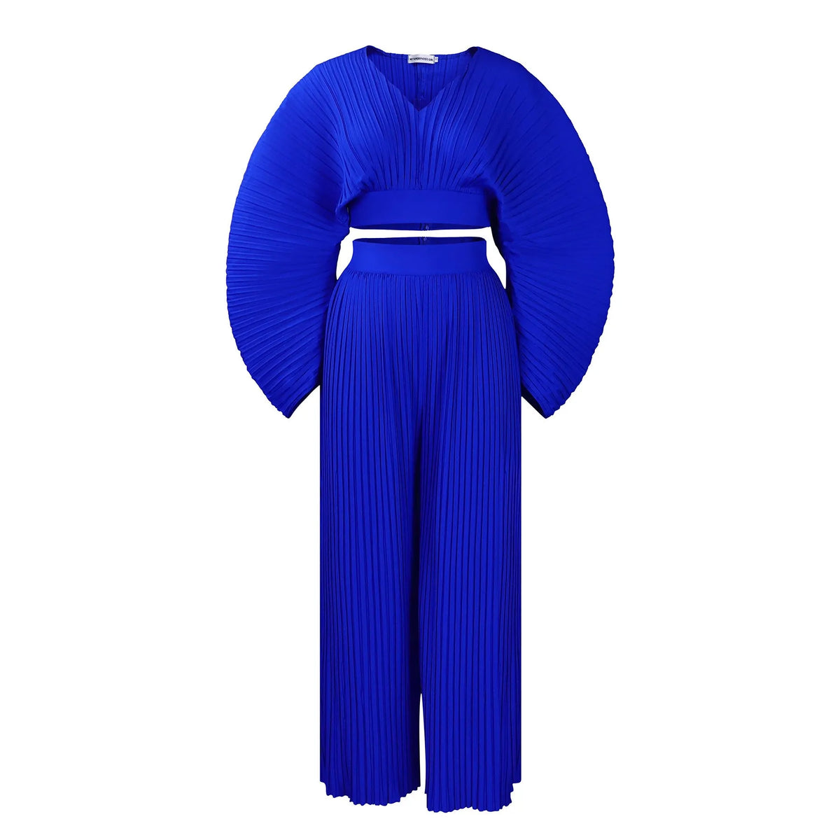 Women's African suit two-piece set with batwing sleeves and wide leg trousers in red or sapphire blue