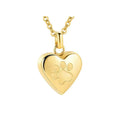 Silver heart pendant necklace with paw print design that opens as a casket.