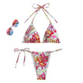 Women's printed triangle bikini with separate top and bottom in multicolour pattern