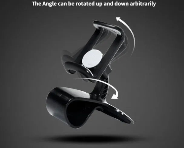Black grey ABS plastic car pull clip phone holder with direct view, 360-degree rotation and 60-degree tilt