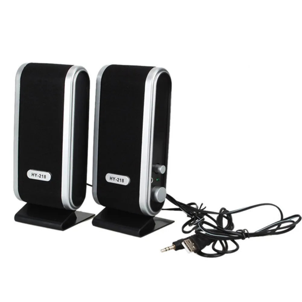 Black USB-powered notebook mini stereo speaker for laptop and desktop computer audio enhancement