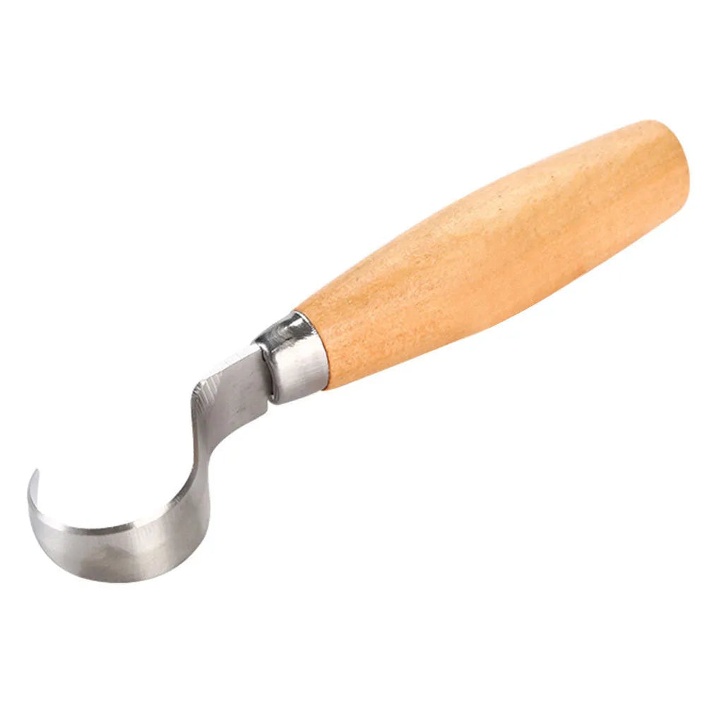 FastCraft curve carving knife with wooden handle showing 100mm length for woodworking