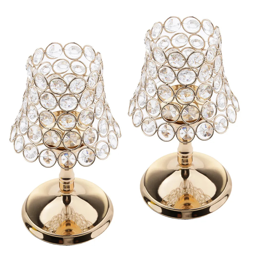 Iron candle holder with crystal bowl on a table, electroplated finish, 13x13x17 cm size suitable for flameless electronic candles