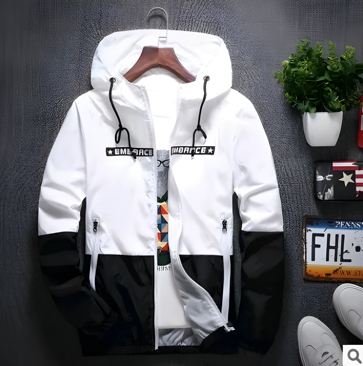 Men's casual hooded jacket in blue with slim fit and stripes, spring autumn thin section coat