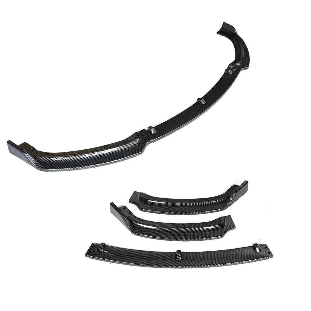 Glossy black PP front bumper lip for BMW 3 Series F30 F35 models showing 96cm shovel-style design