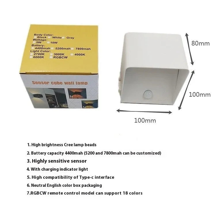 Intelligent human body induction indoor decorative wall lamp 220V with RGB remote control in black shell