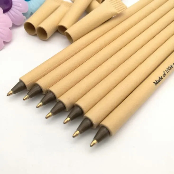 Eco-friendly kraft paper tube ballpoint pen with bullet 1.0mm tip, 15.5cm length