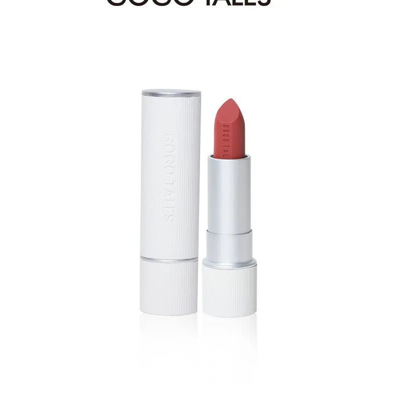 Striped tube vintage velvet matte lipstick in 8 shades including toffee, cocoa brown, and Morocco red brown.