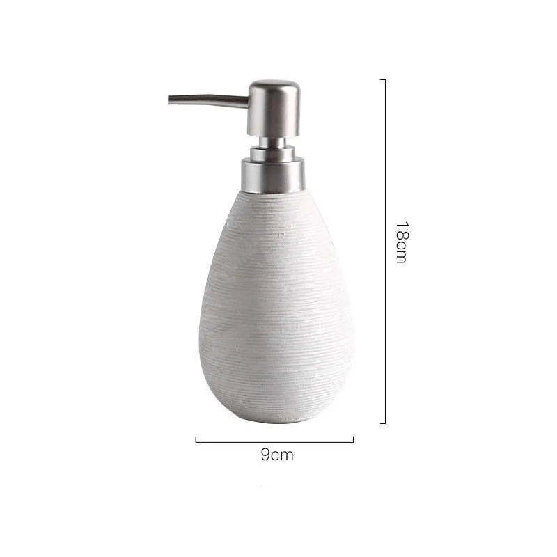 Japanese retro ceramic shower gel bottle with brushed finish in white colour, pump dispenser for bathroom use