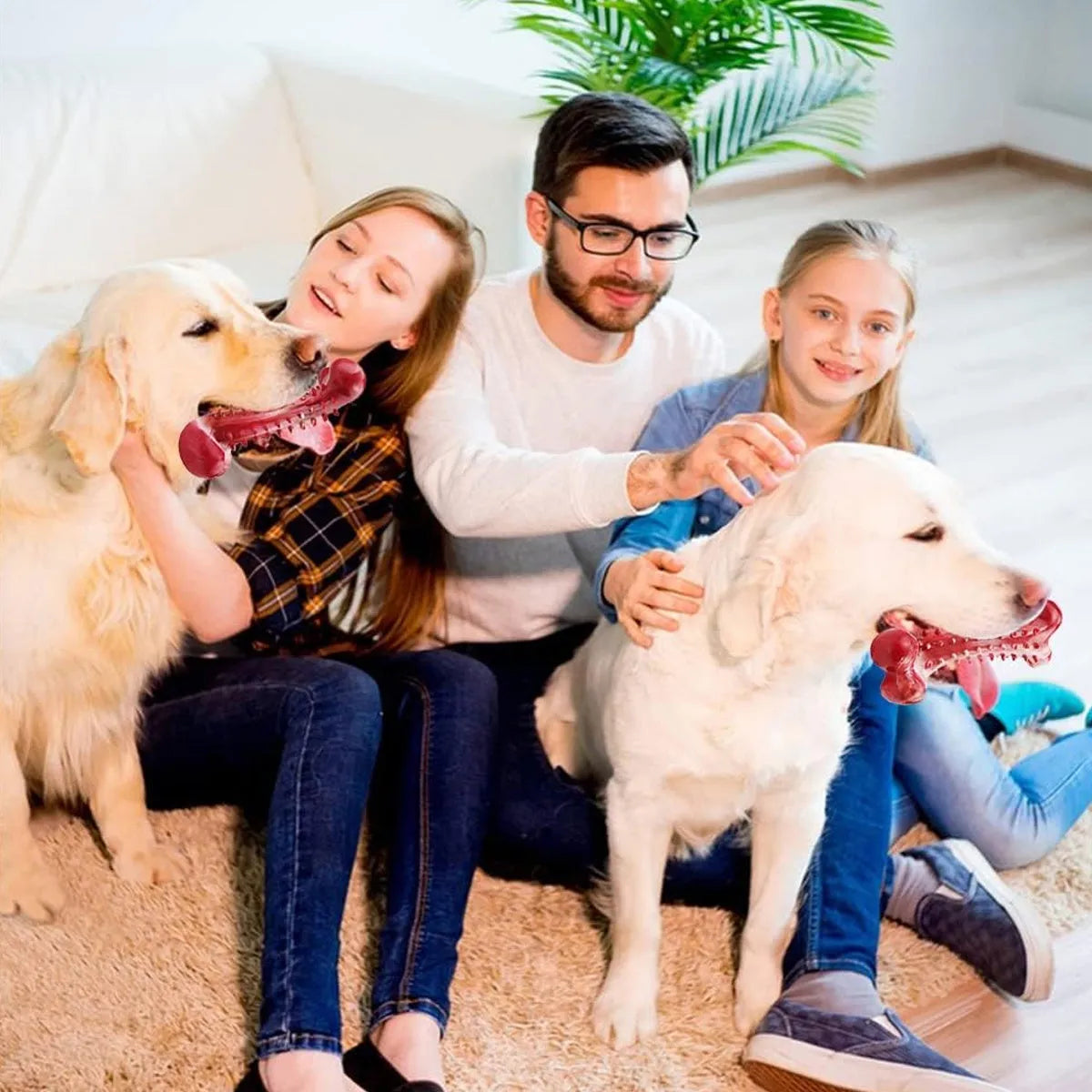 Red natural rubber chew toy for aggressive dogs with durable heavy-duty construction