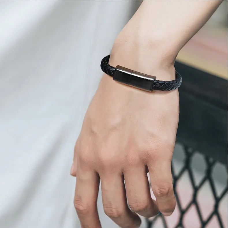 Brown double line bracelet charging cable with single head connector measuring 22.5cm length