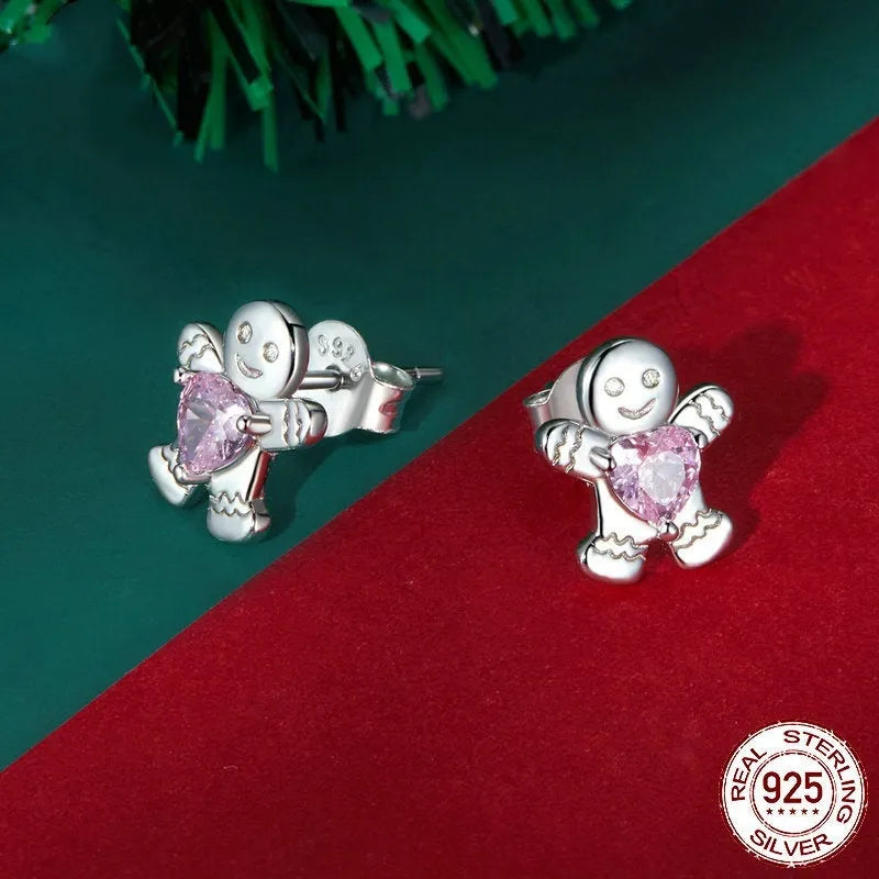 Original Christmas 925 sterling silver stud earrings and ring set in gift box