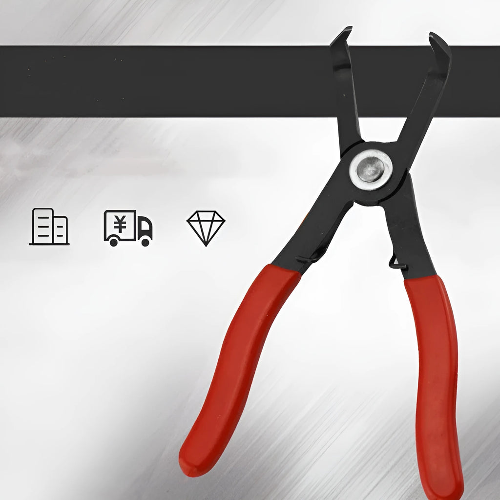 Red round nail removal pliers with adjustable steel jaws and black PVC handles.
