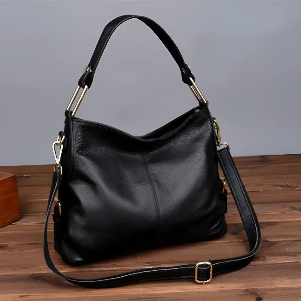 Genuine leather vertical square crossbody bag with interior organisation compartments
