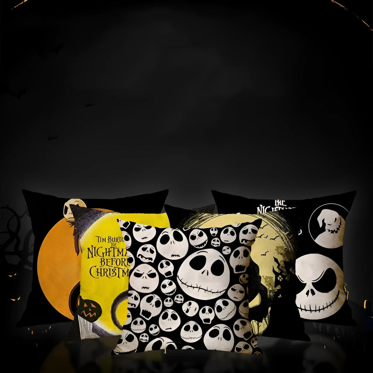 Linen skull Halloween pillow cover 45x45cm in colour option A01 with envelope closure