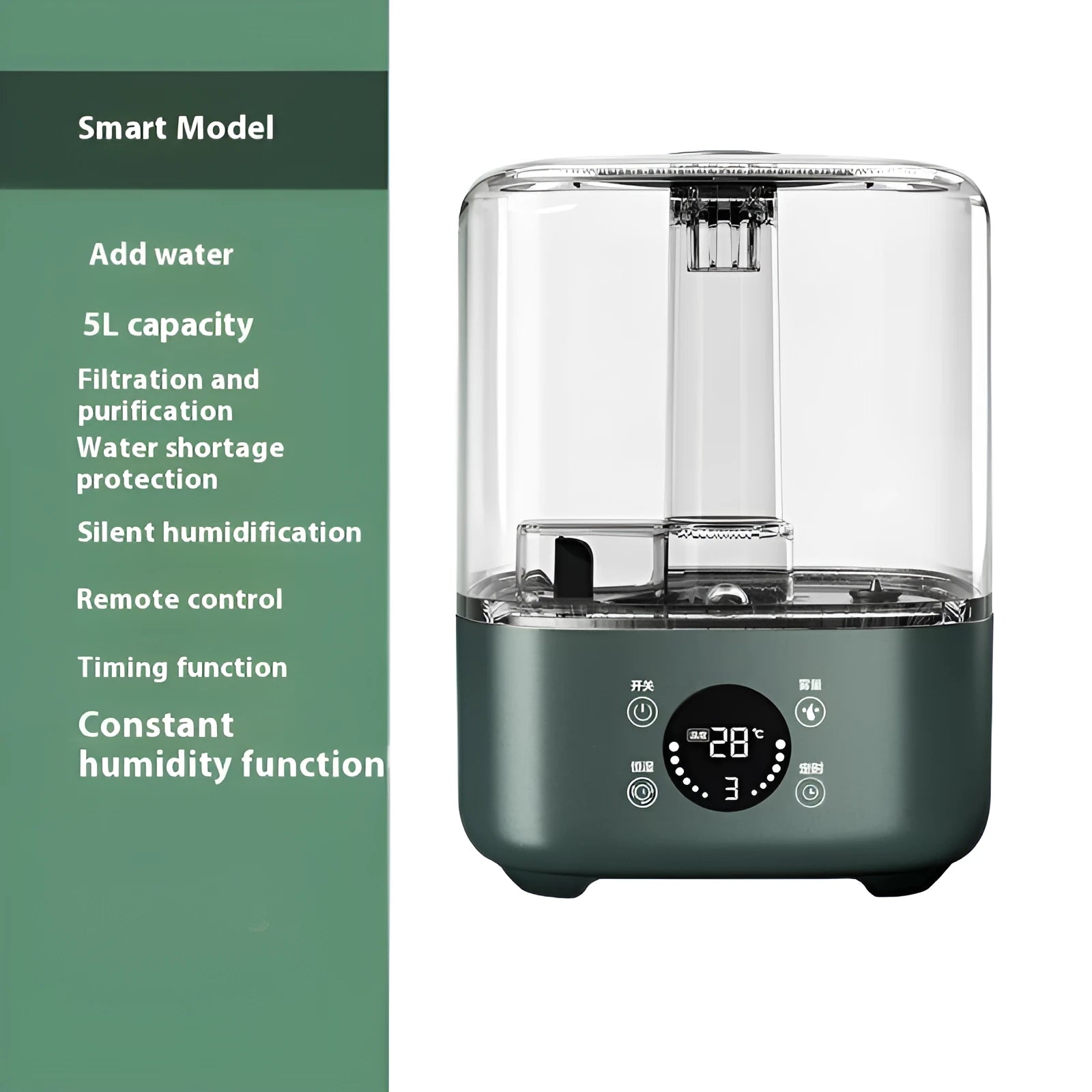 Green KC-112 model intelligent humidifier with touch screen display and remote control