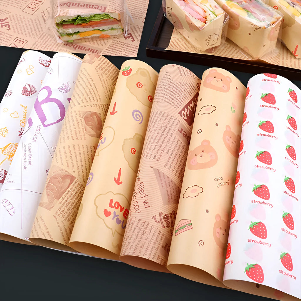 Pack of microwaveable oil-absorbing kraft baking paper sheets 28x38cm with food grade coating