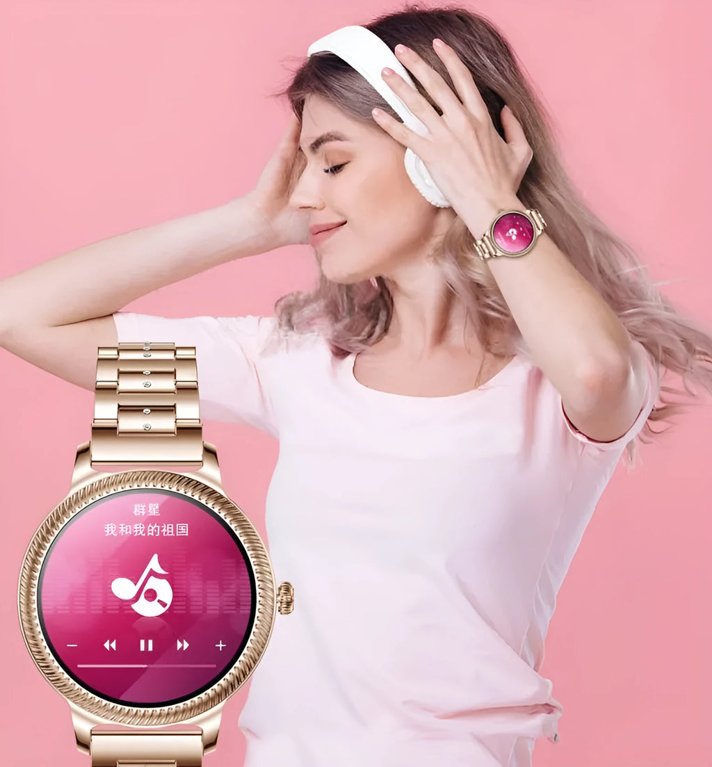 AK38 Ladies Smart Watch with stainless steel wristband and 1.09-inch colour screen
