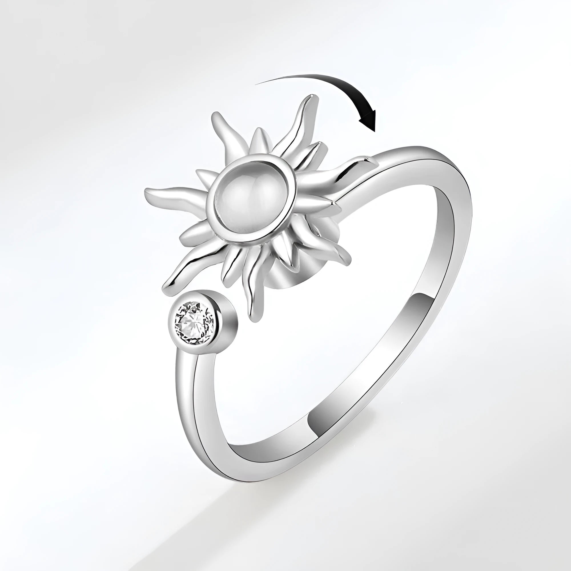Rotating sunflower relief ring with adjustable copper band and zircon inlay