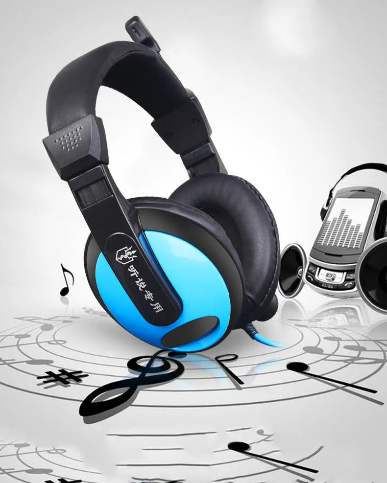 Blue and red coloured e-sports gaming headset with a cable and 3.5mm plug.