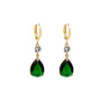 Green geometric teardrop earrings in alloy metal with drop-down design