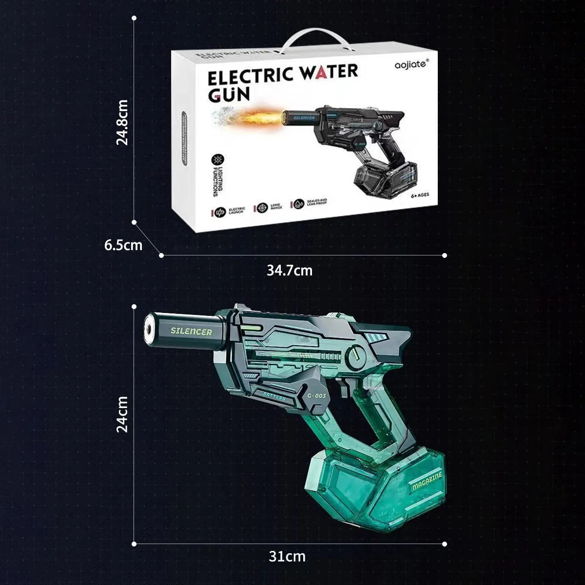 Electric continuous water gun in green plastic for teenagers outdoor summer water play
