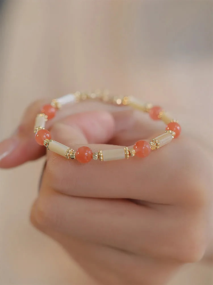 Hetian jade women's bracelet with bamboo joint design and 6mm beads.