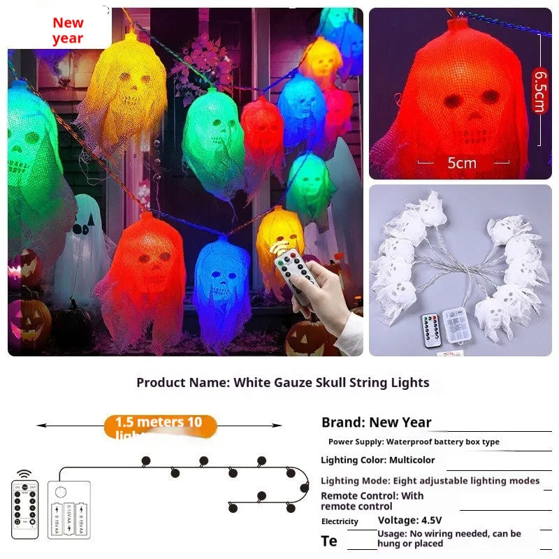 Halloween decoration LED fairy lights in coloured or warm white on a dark wall