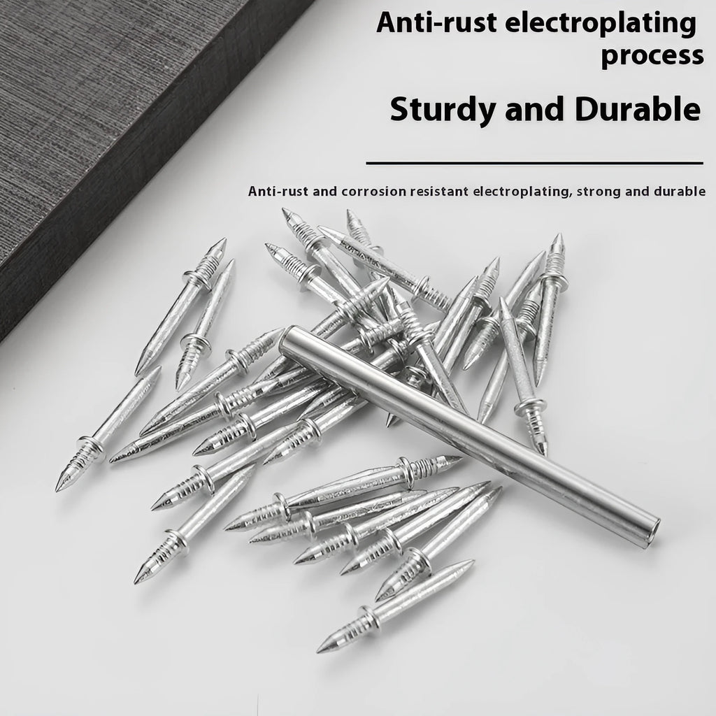 Double-headed galvanised nail with sleeve for skirting board screwless fixing