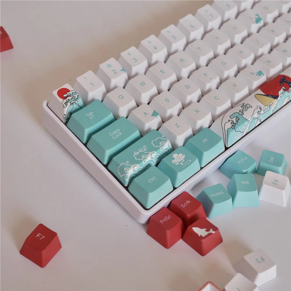 Coral Sea colour PBT keycaps for Xiao Yan mechanical keyboard with five-sided sublimation printing