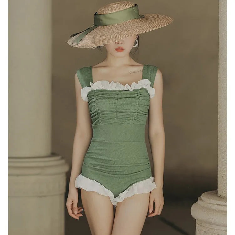 Black high waist one-piece swimsuit with quick-dry polyester fabric