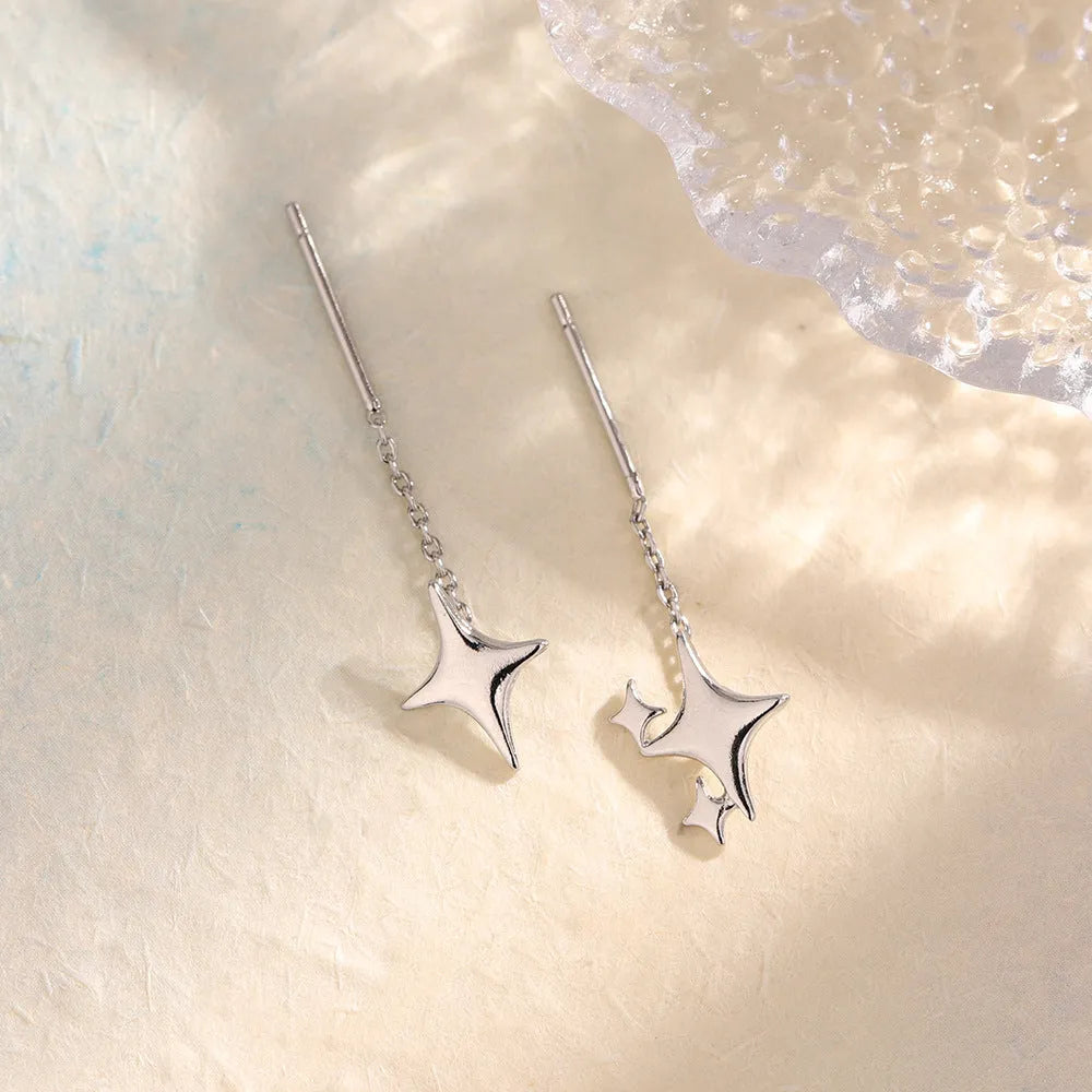 Asymmetric four eight-pointed stars hanging drop earrings for women in copper alloy