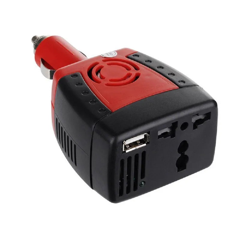 150W car inverter 12V to 220V 110V power adapter booster in red with dual cigarette lighter sockets