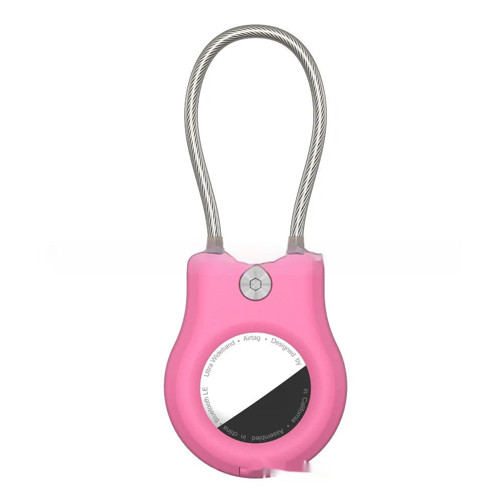 Airtag anti-lost keychain with stainless steel wire rope and PC housing in transparent pink