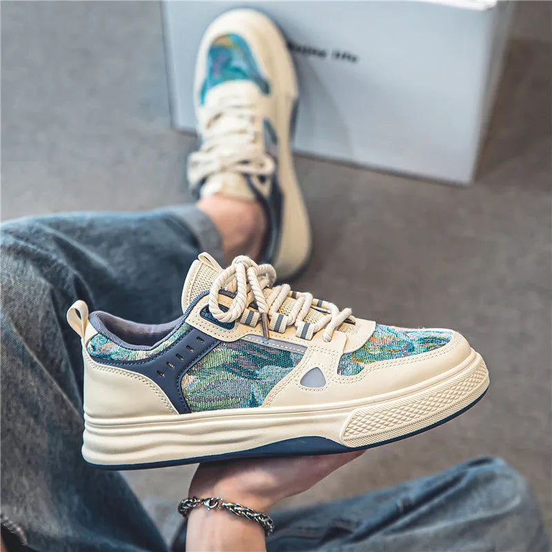Canvas casual shoes in Milan green or beige with round toe and flat heel design