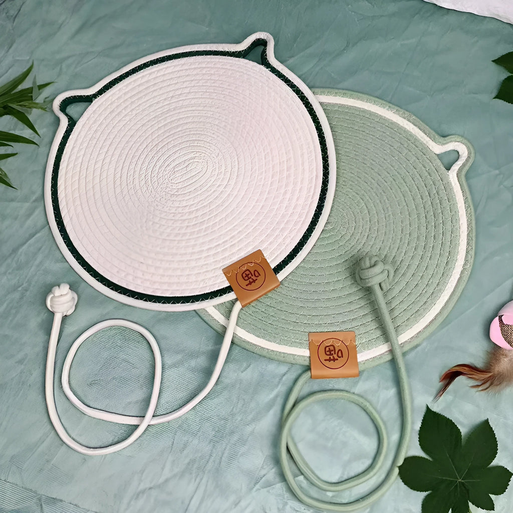 Wear-resistant non-dandruff rattan cat nest in cotton thread, S size 42cm or M size 52cm, available in five colours