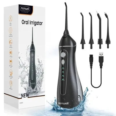 Black portable oral irrigator water flosser with smart water pick design for adult home dental care