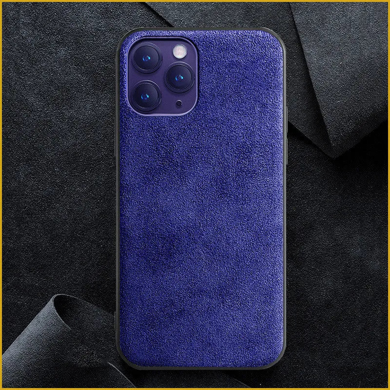 Suede full-cover phone case for iPhone in dark blue luxury style