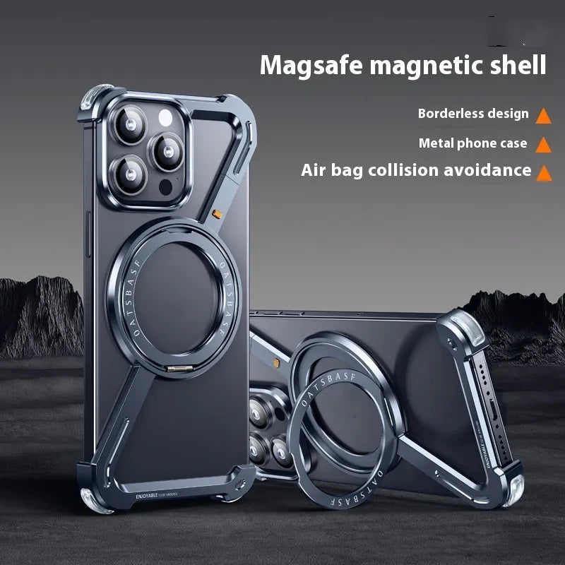 Aluminium alloy magnetic phone case for iPhone 15 with hollow heat dissipation design in black