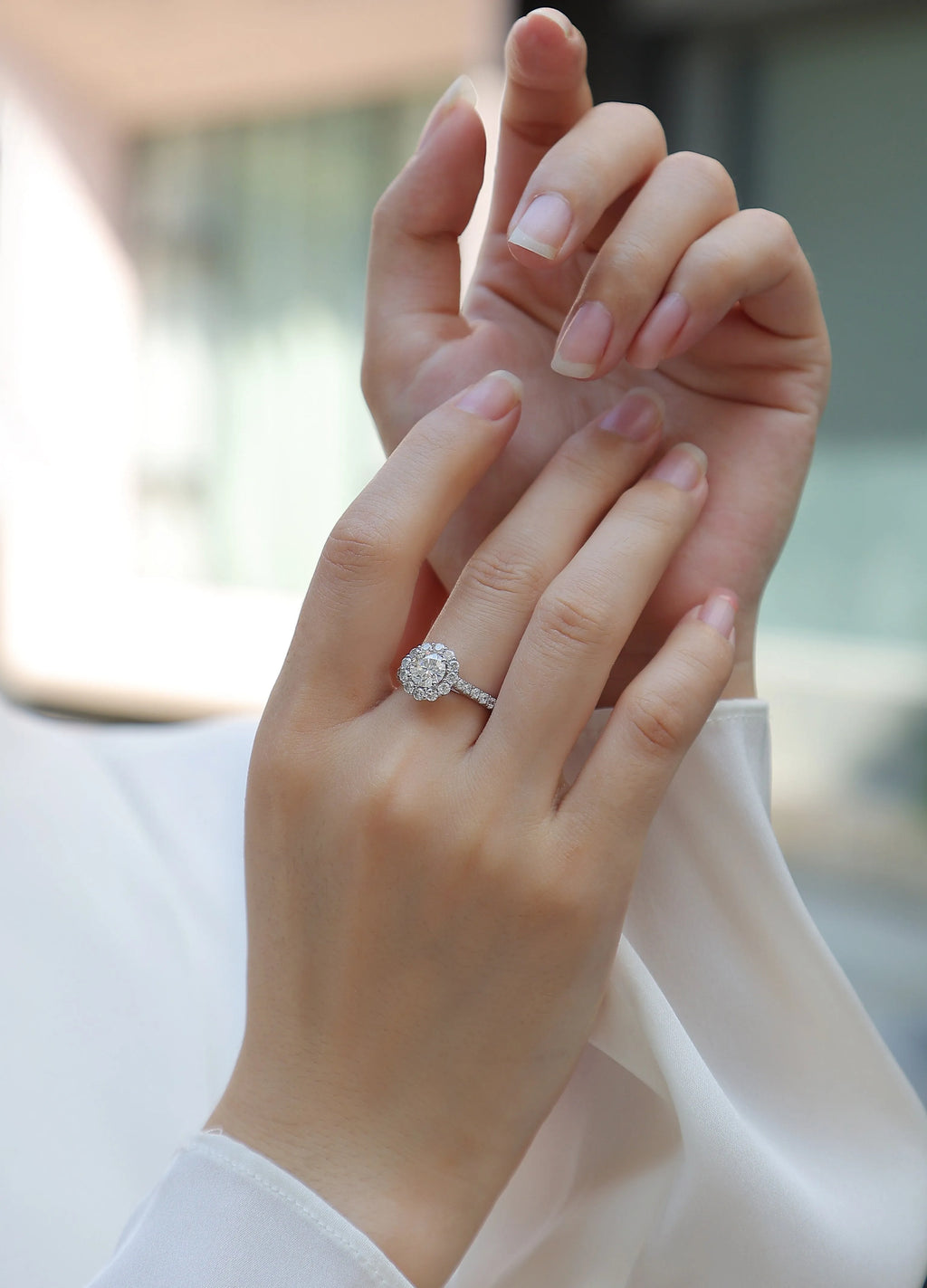 True Love 1-carat moissanite wedding ring set S925 silver platinum-plated in gift box with GRA certificate