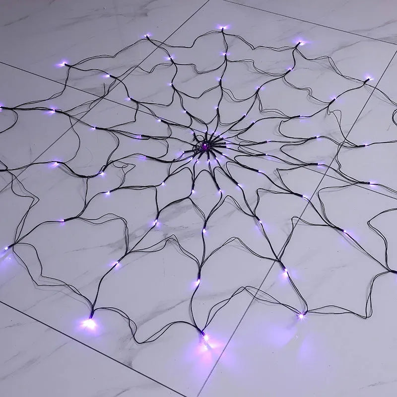 LED spider web light 1.5 metre diameter PVC Halloween decoration with warm glow on wall