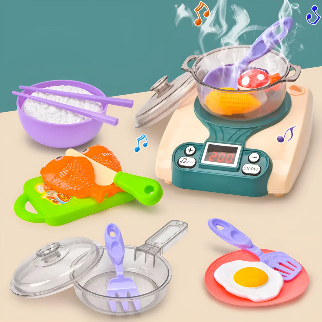 Plastic play house kitchen toy with induction cooker for infant development