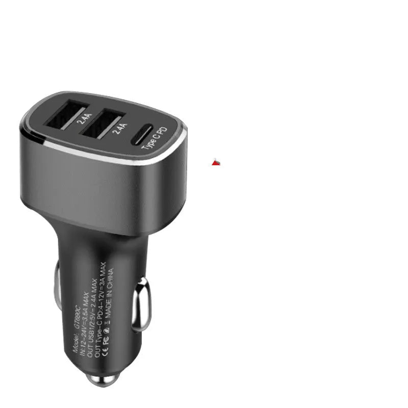 Dual-output car charger with USB and Type-C ports for fast charging devices in vehicles