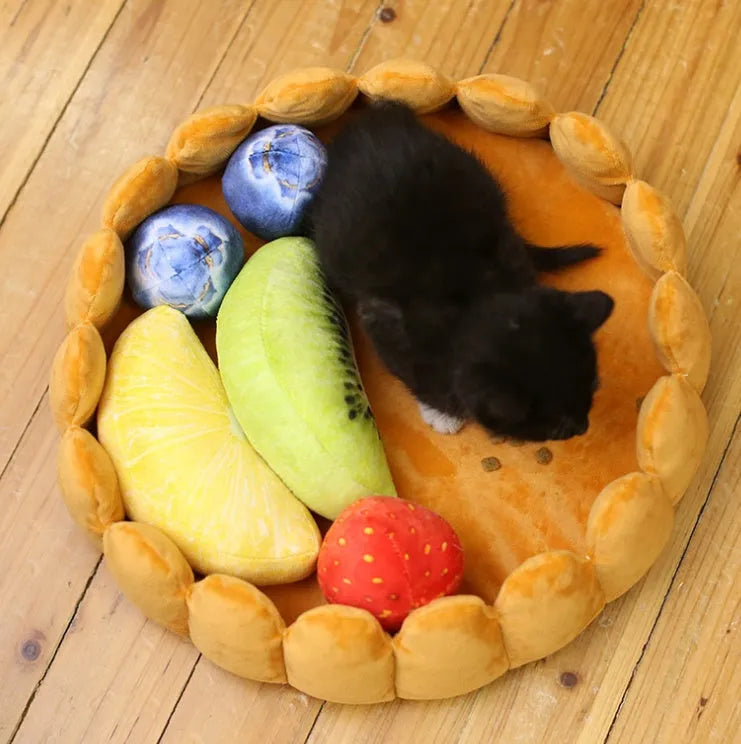 Fruit tart shaped pet bed cushion in cashmere for cats and dogs 42cm