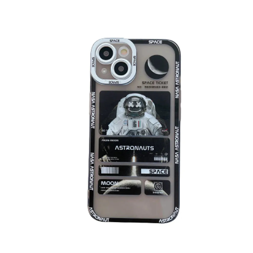 Space astronaut graffiti design iPhone case in contrast colours on a mobile phone