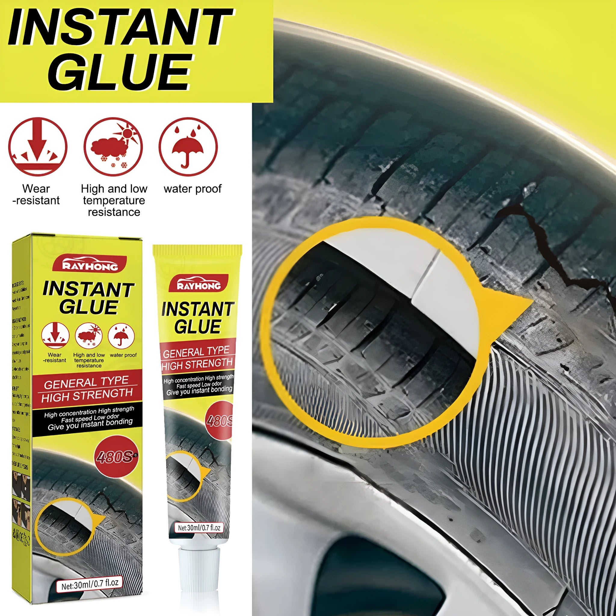 30ml tube of tyre repair glue adhesive sealant for puncture and crack repairs.