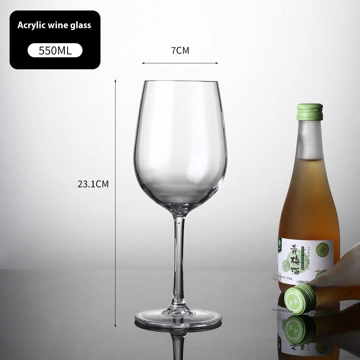 Clear acrylic wine glass with modern design for party catering, available in 550ml and 300ml capacities