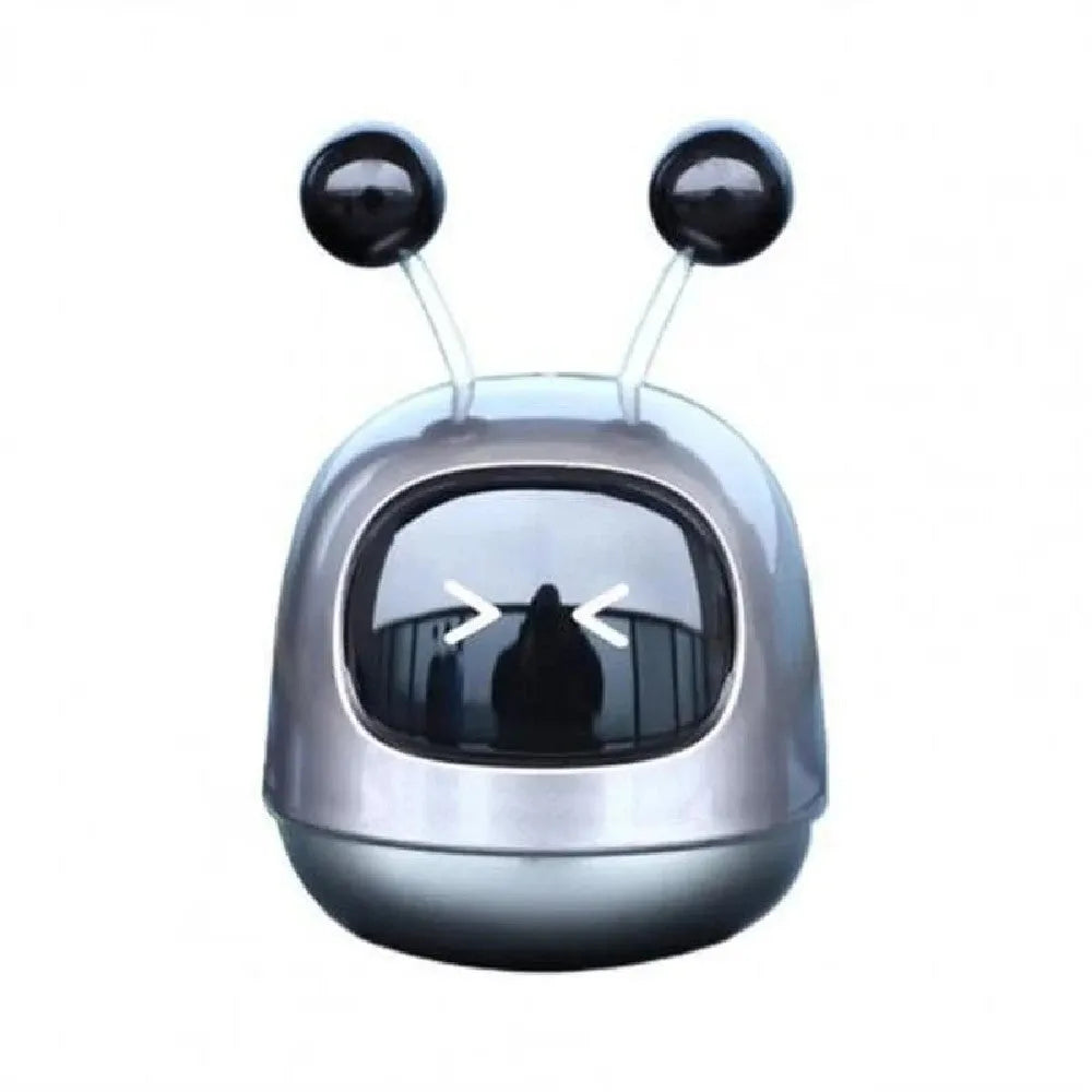 Robot-shaped car vent aromatherapy air freshener diffuser in blue, grey, or red.