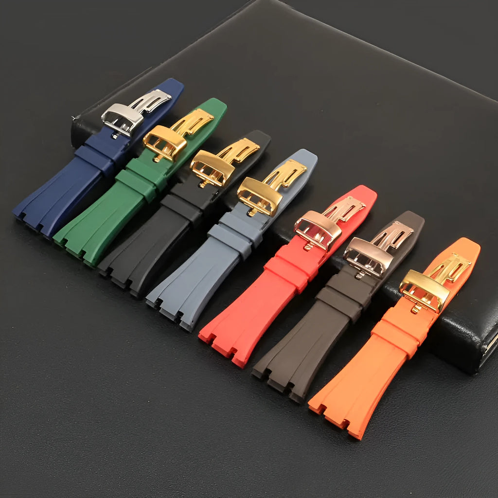 Silicone watch strap 27mm for AP Royal Oak Offshore 15703 HMS in black colour without buckle